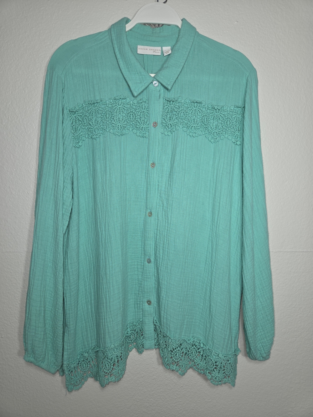Susan Graver Lace-Trim Button-Down Shirt